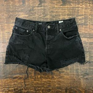 Distressed Black Denim Shorts